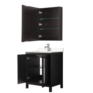 Wyndham Collection Vanity Wyndham Collection WCV252530SDEC2UNSMED Daria 30 Inch Single Bathroom Vanity in Dark Espresso, Light-Vein Carrara Cultured Marble Countertop, Undermount Square Sink, Medicine Cabinet