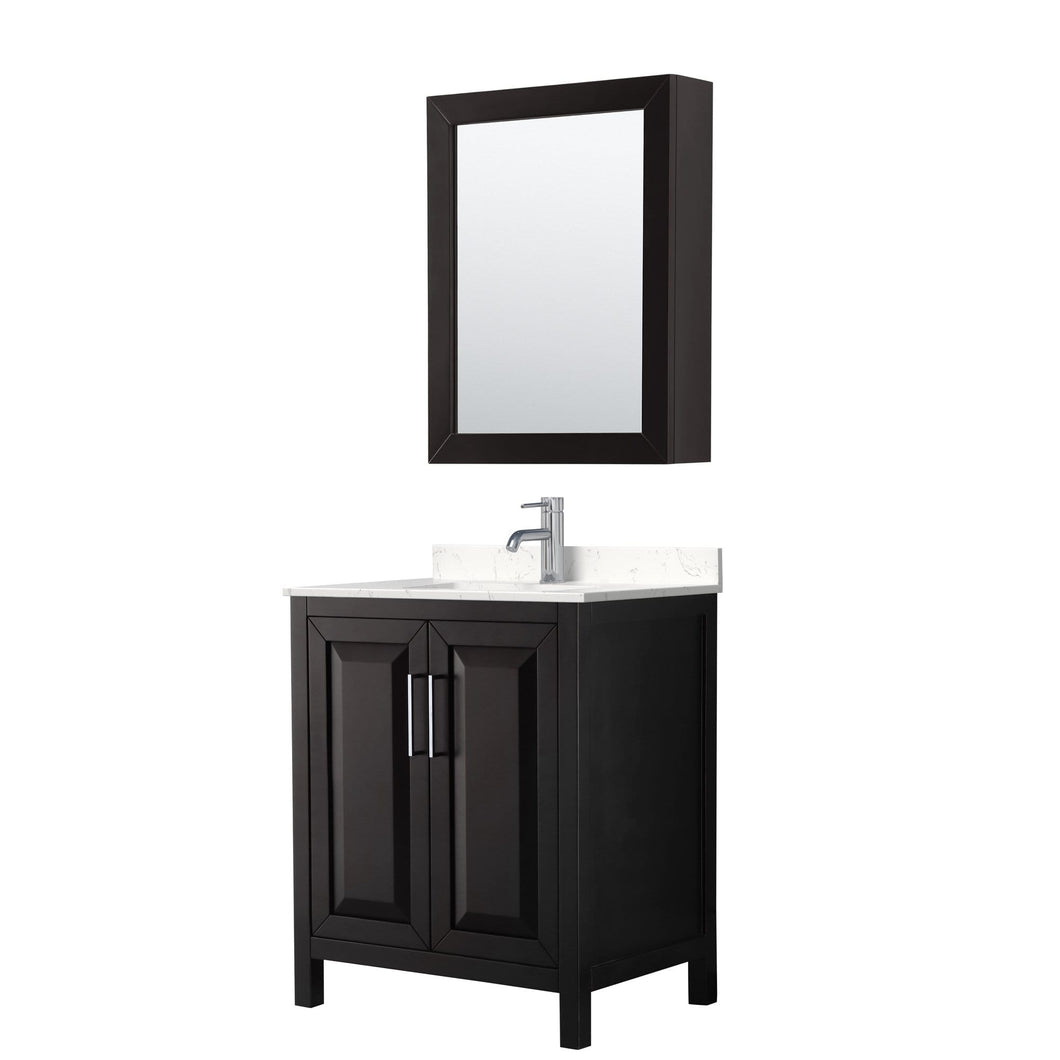 Wyndham Collection Vanity Wyndham Collection WCV252530SDEC2UNSMED Daria 30 Inch Single Bathroom Vanity in Dark Espresso, Light-Vein Carrara Cultured Marble Countertop, Undermount Square Sink, Medicine Cabinet