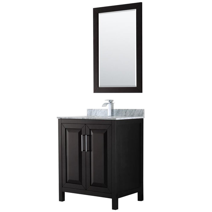 Wyndham Collection Vanity Wyndham Collection WCV252530SDECMUNSM24 Daria 30 Inch Single Bathroom Vanity in Dark Espresso, White Carrara Marble Countertop, Undermount Square Sink, and 24 Inch Mirror