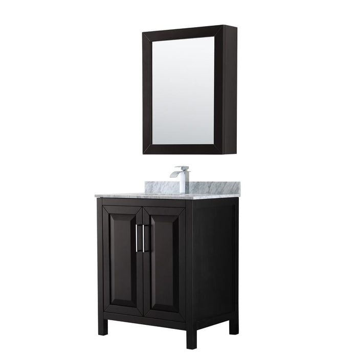 Wyndham Collection Vanity Wyndham Collection WCV252530SDECMUNSMED Daria 30 Inch Single Bathroom Vanity in Dark Espresso, White Carrara Marble Countertop, Undermount Square Sink, and Medicine Cabinet