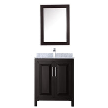 Load image into Gallery viewer, Wyndham Collection Vanity Wyndham Collection WCV252530SDECMUNSMED Daria 30 Inch Single Bathroom Vanity in Dark Espresso, White Carrara Marble Countertop, Undermount Square Sink, and Medicine Cabinet