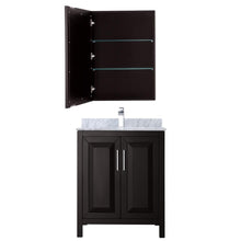 Load image into Gallery viewer, Wyndham Collection Vanity Wyndham Collection WCV252530SDECMUNSMED Daria 30 Inch Single Bathroom Vanity in Dark Espresso, White Carrara Marble Countertop, Undermount Square Sink, and Medicine Cabinet