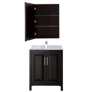 Wyndham Collection Vanity Wyndham Collection WCV252530SDECMUNSMED Daria 30 Inch Single Bathroom Vanity in Dark Espresso, White Carrara Marble Countertop, Undermount Square Sink, and Medicine Cabinet