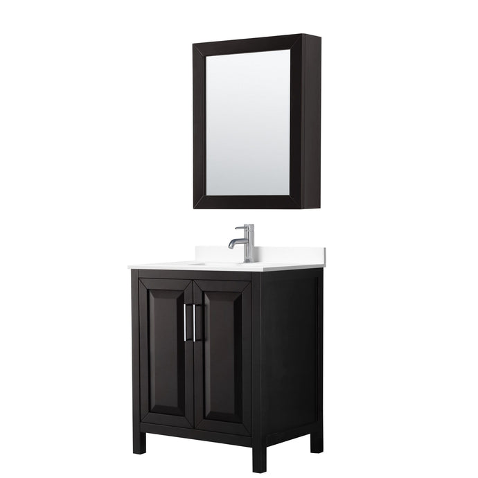 Wyndham Collection Vanity Wyndham Collection WCV252530SDEWCUNSMED Daria 30 Inch Single Bathroom Vanity in Dark Espresso, White Cultured Marble Countertop, Undermount Square Sink, Medicine Cabinet