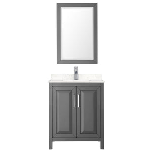 Wyndham Collection Vanity Wyndham Collection WCV252530SKGC2UNSM24 Daria 30 Inch Single Bathroom Vanity in Dark Gray, Light-Vein Carrara Cultured Marble Countertop, Undermount Square Sink, 24 Inch Mirror