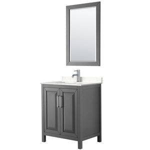 Wyndham Collection Vanity Wyndham Collection WCV252530SKGC2UNSM24 Daria 30 Inch Single Bathroom Vanity in Dark Gray, Light-Vein Carrara Cultured Marble Countertop, Undermount Square Sink, 24 Inch Mirror