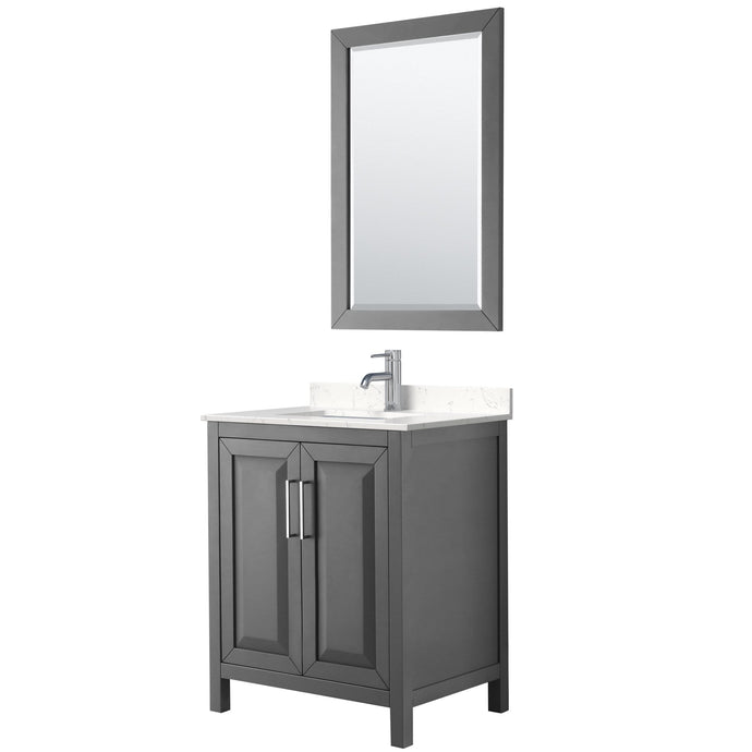 Wyndham Collection Vanity Wyndham Collection WCV252530SKGC2UNSM24 Daria 30 Inch Single Bathroom Vanity in Dark Gray, Light-Vein Carrara Cultured Marble Countertop, Undermount Square Sink, 24 Inch Mirror