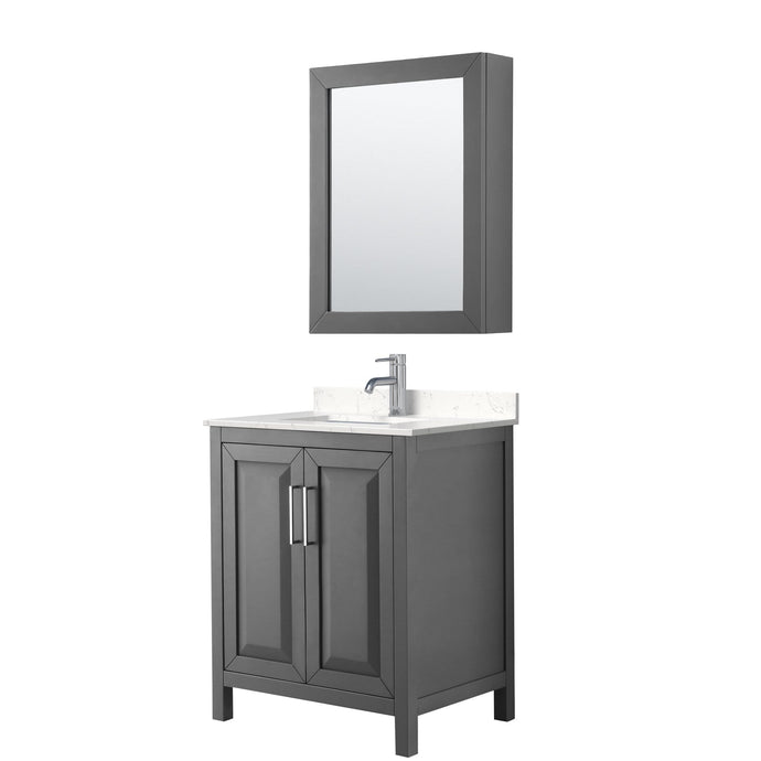 Wyndham Collection Vanity Wyndham Collection WCV252530SKGC2UNSMED Daria 30 Inch Single Bathroom Vanity in Dark Gray, Light-Vein Carrara Cultured Marble Countertop, Undermount Square Sink, Medicine Cabinet