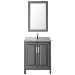 Wyndham Collection Vanity Wyndham Collection WCV252530SKGCMUNSM24 Daria 30 Inch Single Bathroom Vanity in Dark Gray, White Carrara Marble Countertop, Undermount Square Sink, and 24 Inch Mirror