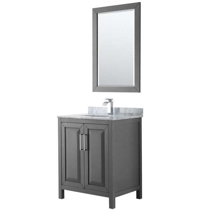 Wyndham Collection Vanity Wyndham Collection WCV252530SKGCMUNSM24 Daria 30 Inch Single Bathroom Vanity in Dark Gray, White Carrara Marble Countertop, Undermount Square Sink, and 24 Inch Mirror