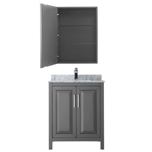 Wyndham Collection Vanity Wyndham Collection WCV252530SKGCMUNSMED Daria 30 Inch Single Bathroom Vanity in Dark Gray, White Carrara Marble Countertop, Undermount Square Sink, and Medicine Cabinet