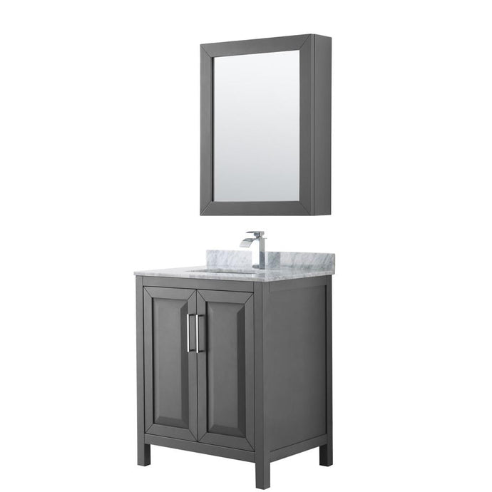 Wyndham Collection Vanity Wyndham Collection WCV252530SKGCMUNSMED Daria 30 Inch Single Bathroom Vanity in Dark Gray, White Carrara Marble Countertop, Undermount Square Sink, and Medicine Cabinet
