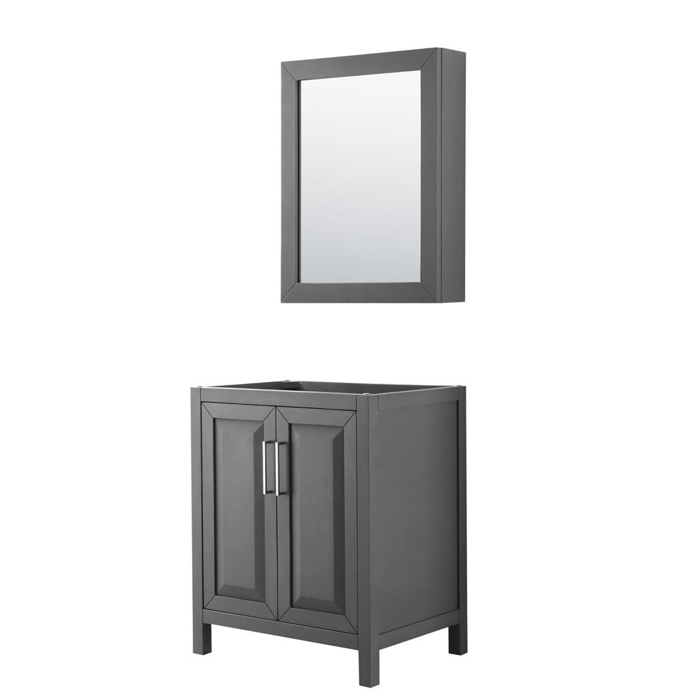 Wyndham Collection Vanity Wyndham Collection WCV252530SKGCXSXXMED Daria 30 Inch Single Bathroom Vanity in Dark Gray, No Countertop, No Sink, and Medicine Cabinet