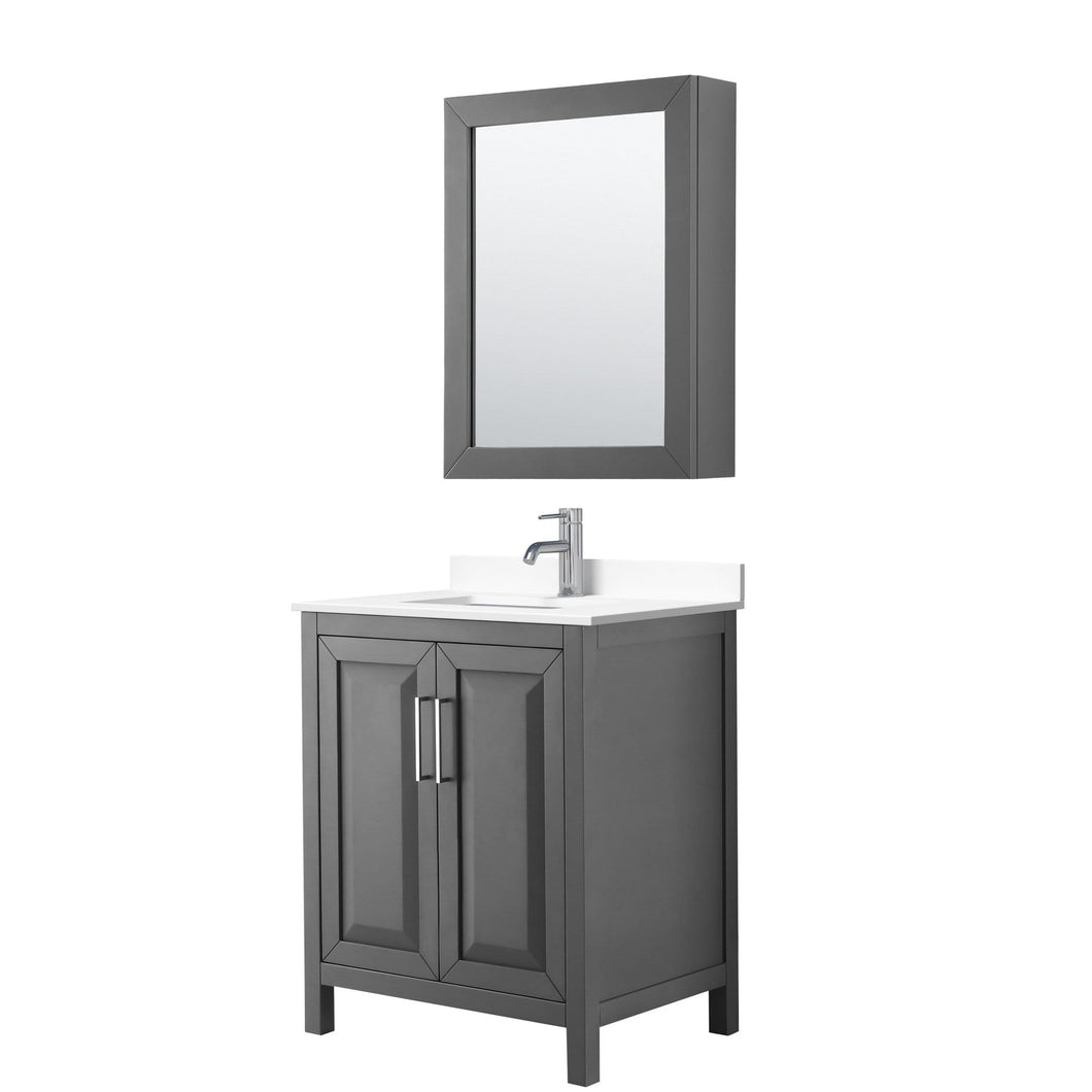 Wyndham Collection Vanity Wyndham Collection WCV252530SKGWCUNSMED Daria 30 Inch Single Bathroom Vanity in Dark Gray, White Cultured Marble Countertop, Undermount Square Sink, Medicine Cabinet