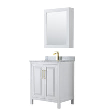 Load image into Gallery viewer, Wyndham Collection Vanity Wyndham Collection WCV252530SWGCMUNSMED Daria 30 Inch Single Bathroom Vanity in White, White Carrara Marble Countertop, Undermount Square Sink, Medicine Cabinet, Brushed Gold Trim