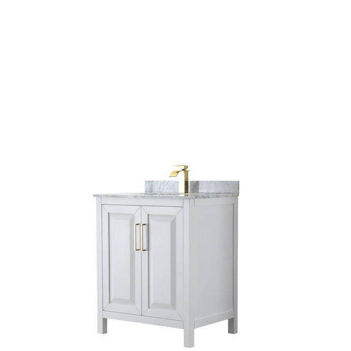 Wyndham Collection Vanity Wyndham Collection WCV252530SWGCMUNSMXX Daria 30 Inch Single Bathroom Vanity in White, White Carrara Marble Countertop, Undermount Square Sink, Brushed Gold Trim