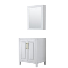 Load image into Gallery viewer, Wyndham Collection Vanity Wyndham Collection WCV252530SWGCXSXXMED Daria 30 Inch Single Bathroom Vanity in White, No Countertop, No Sink, Medicine Cabinet, Brushed Gold Trim