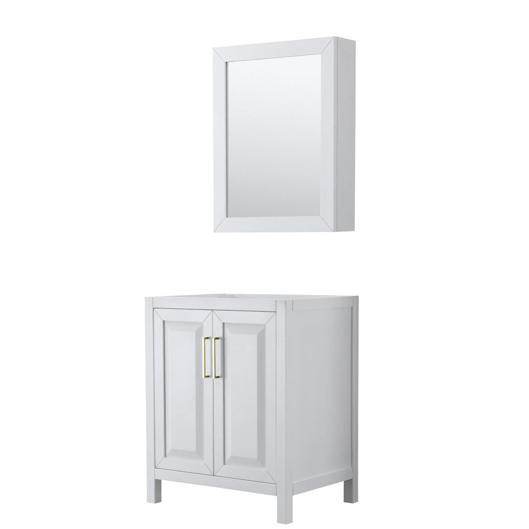Wyndham Collection Vanity Wyndham Collection WCV252530SWGCXSXXMED Daria 30 Inch Single Bathroom Vanity in White, No Countertop, No Sink, Medicine Cabinet, Brushed Gold Trim