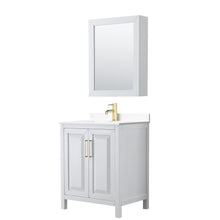Load image into Gallery viewer, Wyndham Collection Vanity Wyndham Collection WCV252530SWGWCUNSMED Daria 30 Inch Single Bathroom Vanity in White, White Cultured Marble Countertop, Undermount Square Sink, Medicine Cabinet, Brushed Gold Trim