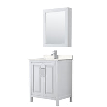 Load image into Gallery viewer, Wyndham Collection Vanity Wyndham Collection WCV252530SWHC2UNSMED Daria 30 Inch Single Bathroom Vanity in White, Light-Vein Carrara Cultured Marble Countertop, Undermount Square Sink, Medicine Cabinet