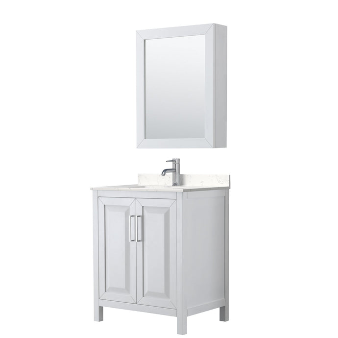 Wyndham Collection Vanity Wyndham Collection WCV252530SWHC2UNSMED Daria 30 Inch Single Bathroom Vanity in White, Light-Vein Carrara Cultured Marble Countertop, Undermount Square Sink, Medicine Cabinet