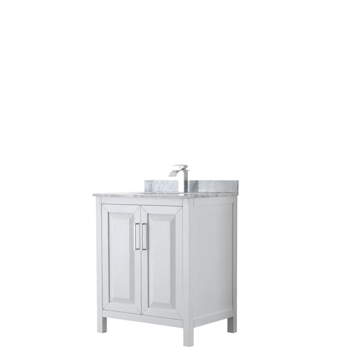 Wyndham Collection Vanity Wyndham Collection WCV252530SWHCMUNSMXX Daria 30 Inch Single Bathroom Vanity in White, White Carrara Marble Countertop, Undermount Square Sink, and No Mirror