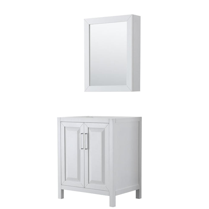 Wyndham Collection Vanity Wyndham Collection WCV252530SWHCXSXXMED Daria 30 Inch Single Bathroom Vanity in White, No Countertop, No Sink, and Medicine Cabinet