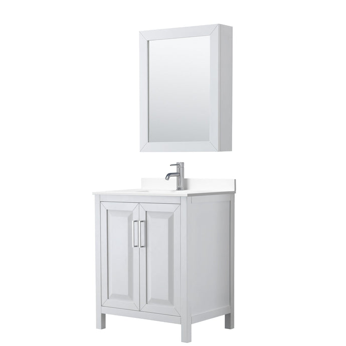 Wyndham Collection Vanity Wyndham Collection WCV252530SWHWCUNSMED Daria 30 Inch Single Bathroom Vanity in White, White Cultured Marble Countertop, Undermount Square Sink, Medicine Cabinet
