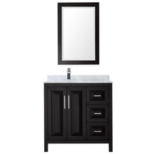 Load image into Gallery viewer, Wyndham Collection Vanity Wyndham Collection WCV252536SDECMUNSM24 Daria 36 Inch Single Bathroom Vanity in Dark Espresso, White Carrara Marble Countertop, Undermount Square Sink, and 24 Inch Mirror