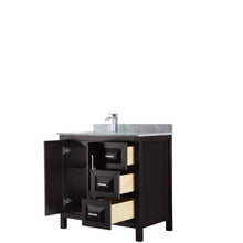 Load image into Gallery viewer, Wyndham Collection Vanity Wyndham Collection WCV252536SDECMUNSMXX Daria 36 Inch Single Bathroom Vanity in Dark Espresso, White Carrara Marble Countertop, Undermount Square Sink, and No Mirror