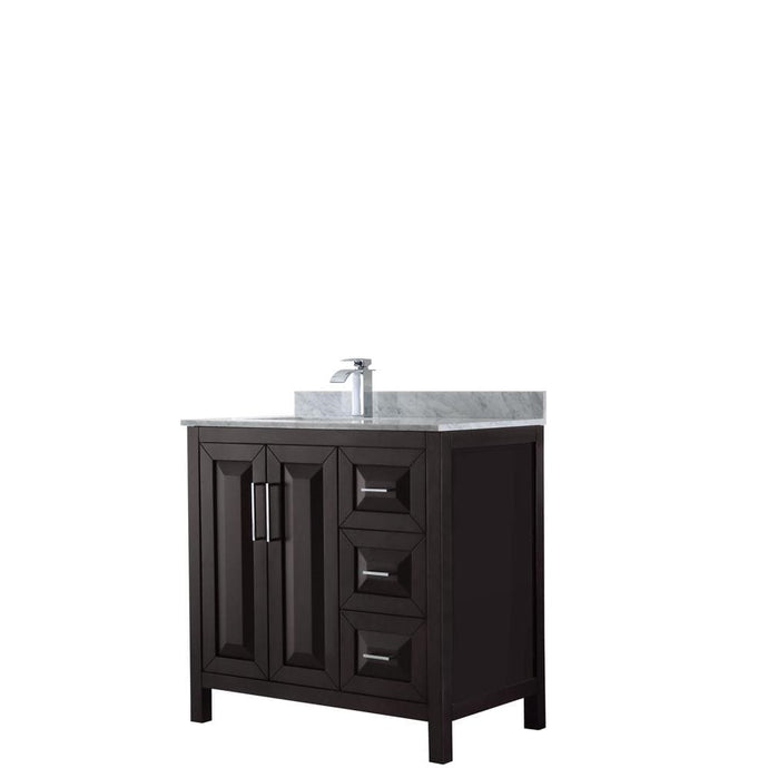 Wyndham Collection Vanity Wyndham Collection WCV252536SDECMUNSMXX Daria 36 Inch Single Bathroom Vanity in Dark Espresso, White Carrara Marble Countertop, Undermount Square Sink, and No Mirror
