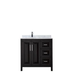Wyndham Collection Vanity Wyndham Collection WCV252536SDECMUNSMXX Daria 36 Inch Single Bathroom Vanity in Dark Espresso, White Carrara Marble Countertop, Undermount Square Sink, and No Mirror