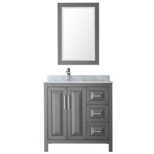 Load image into Gallery viewer, Wyndham Collection Vanity Wyndham Collection WCV252536SKGCMUNSM24 Daria 36 Inch Single Bathroom Vanity in Dark Gray, White Carrara Marble Countertop, Undermount Square Sink, and 24 Inch Mirror