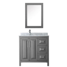 Load image into Gallery viewer, Wyndham Collection Vanity Wyndham Collection WCV252536SKGCMUNSMED Daria 36 Inch Single Bathroom Vanity in Dark Gray, White Carrara Marble Countertop, Undermount Square Sink, and Medicine Cabinet