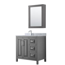 Load image into Gallery viewer, Wyndham Collection Vanity Wyndham Collection WCV252536SKGCMUNSMED Daria 36 Inch Single Bathroom Vanity in Dark Gray, White Carrara Marble Countertop, Undermount Square Sink, and Medicine Cabinet