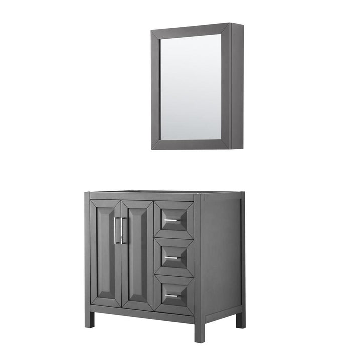 Wyndham Collection Vanity Wyndham Collection WCV252536SKGCXSXXMED Daria 36 Inch Single Bathroom Vanity in Dark Gray, No Countertop, No Sink, and Medicine Cabinet