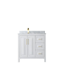 Load image into Gallery viewer, Wyndham Collection Vanity Wyndham Collection WCV252536SWGCMUNSMXX Daria 36 Inch Single Bathroom Vanity in White, White Carrara Marble Countertop, Undermount Square Sink, Brushed Gold Trim