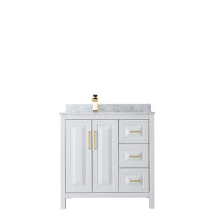 Wyndham Collection Vanity Wyndham Collection WCV252536SWGCMUNSMXX Daria 36 Inch Single Bathroom Vanity in White, White Carrara Marble Countertop, Undermount Square Sink, Brushed Gold Trim