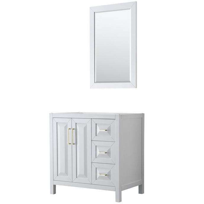 Wyndham Collection Vanity Wyndham Collection WCV252536SWGCXSXXM24 Daria 36 Inch Single Bathroom Vanity in White, No Countertop, No Sink, 24 Inch Mirror, Brushed Gold Trim