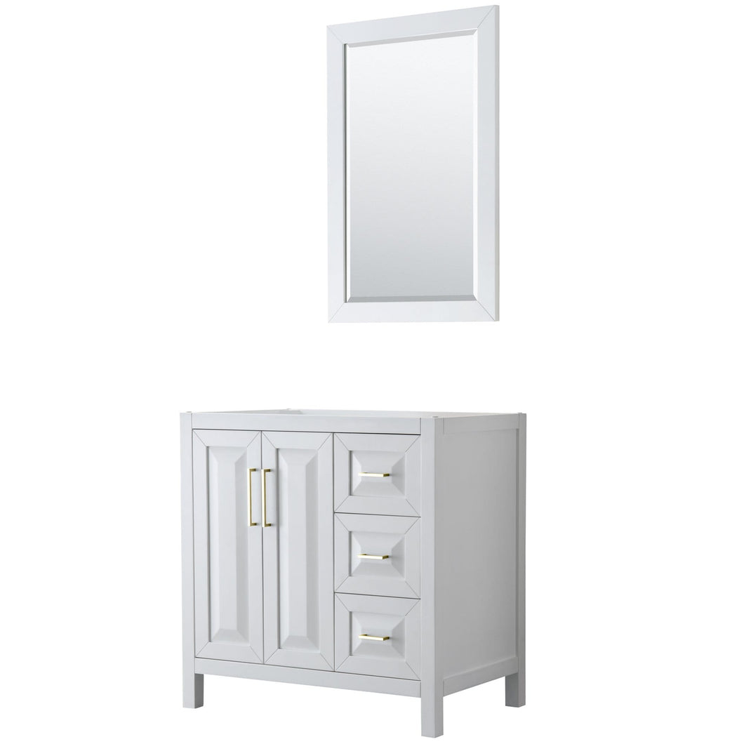 Wyndham Collection Vanity Wyndham Collection WCV252536SWGCXSXXM24 Daria 36 Inch Single Bathroom Vanity in White, No Countertop, No Sink, 24 Inch Mirror, Brushed Gold Trim