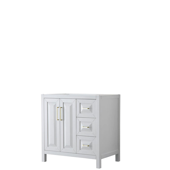 Wyndham Collection Vanity Wyndham Collection WCV252536SWGCXSXXMXX Daria 36 Inch Single Bathroom Vanity in White, No Countertop, No Sink, Brushed Gold Trim