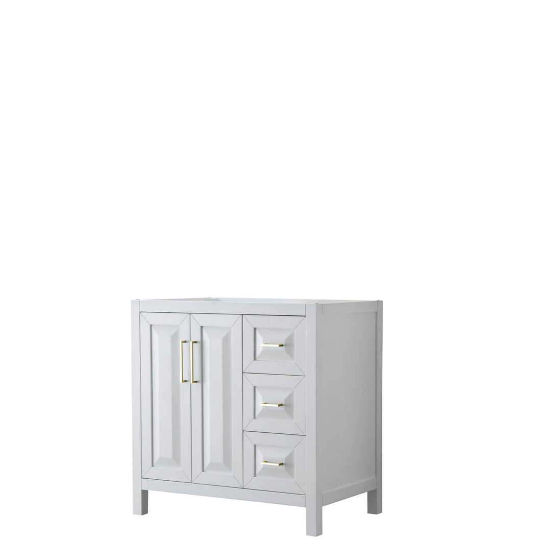 Wyndham Collection Vanity Wyndham Collection WCV252536SWGCXSXXMXX Daria 36 Inch Single Bathroom Vanity in White, No Countertop, No Sink, Brushed Gold Trim