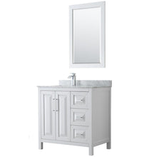 Load image into Gallery viewer, Wyndham Collection Vanity Wyndham Collection WCV252536SWHCMUNSM24 Daria 36 Inch Single Bathroom Vanity in White, White Carrara Marble Countertop, Undermount Square Sink, and 24 Inch Mirror