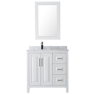 Wyndham Collection Vanity Wyndham Collection WCV252536SWHCMUNSM24 Daria 36 Inch Single Bathroom Vanity in White, White Carrara Marble Countertop, Undermount Square Sink, and 24 Inch Mirror