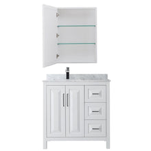Load image into Gallery viewer, Wyndham Collection Vanity Wyndham Collection WCV252536SWHCMUNSMED Daria 36 Inch Single Bathroom Vanity in White, White Carrara Marble Countertop, Undermount Square Sink, and Medicine Cabinet