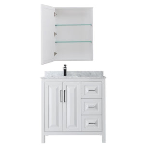 Wyndham Collection Vanity Wyndham Collection WCV252536SWHCMUNSMED Daria 36 Inch Single Bathroom Vanity in White, White Carrara Marble Countertop, Undermount Square Sink, and Medicine Cabinet