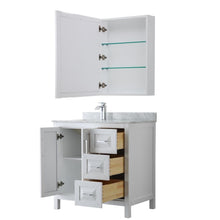 Load image into Gallery viewer, Wyndham Collection Vanity Wyndham Collection WCV252536SWHCMUNSMED Daria 36 Inch Single Bathroom Vanity in White, White Carrara Marble Countertop, Undermount Square Sink, and Medicine Cabinet