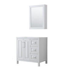 Load image into Gallery viewer, Wyndham Collection Vanity Wyndham Collection WCV252536SWHCXSXXMED Daria 36 Inch Single Bathroom Vanity in White, No Countertop, No Sink, and Medicine Cabinet