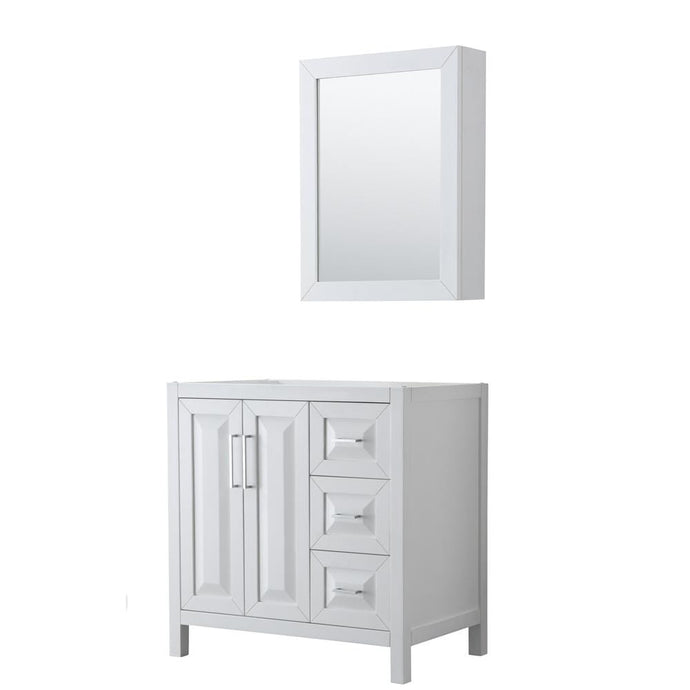 Wyndham Collection Vanity Wyndham Collection WCV252536SWHCXSXXMED Daria 36 Inch Single Bathroom Vanity in White, No Countertop, No Sink, and Medicine Cabinet