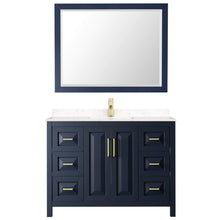 Load image into Gallery viewer, Wyndham Collection Vanity Wyndham Collection WCV252548SBLC2UNSM46 Daria 48 Inch Single Bathroom Vanity in Dark Blue, Light-Vein Carrara Cultured Marble Countertop, Undermount Square Sink, 46 Inch Mirror